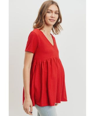 Maternity Swiss Dot V-Neck Empire Waist Short Sleeve Top