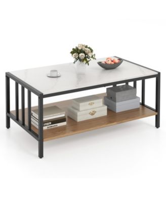 White Coffee Table 2 Tier Sintered Stone Tabletop