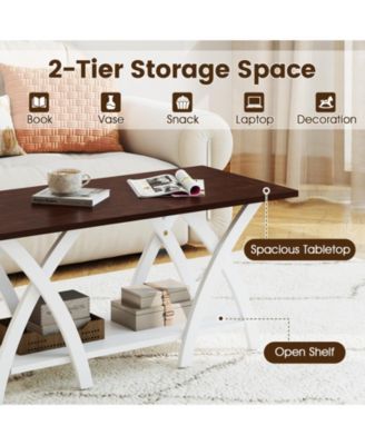 Walnut Farmhouse Coffee Table 2 Tier Storage Shelf