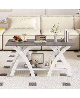 Coffee Table with X Legs Farmhouse Storage Shelf
