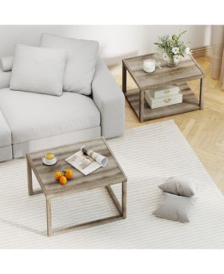 Set of 2 Stackable Rectangular Coffee Tables Nesting Grey