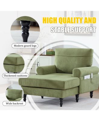 Extra Large Leisure Chaise Lounge Recliner, Soft Chenille Single Sofa Chair with Wood Legs and Side Pockets for Living Room and Bedroom