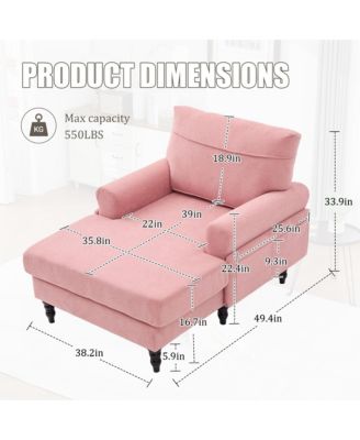 Large Chenille Leisure Recliner Chaise Lounge, Stylish Single Sofa Chair with Wooden Legs and Side Pockets for Living Room, Bedroom