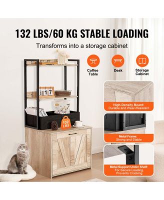 Cat Litter Box Enclosure Furniture Hidden with 2 Shelves and 2 Baskets, Indoor Litter Box Cabinet