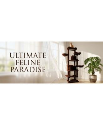 68" Cat Tree with Hammocks, Hanging Basket, Cat Cave and Scratching Posts, Plush Cat Tower for Indoor Cats
