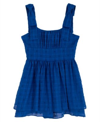 Girls' 7-16 Chiffon Clipdot Ruched Sleeveless Romper Dress 
