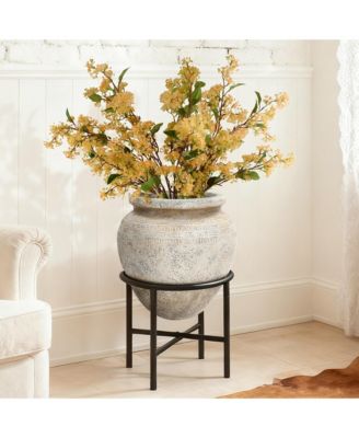  Dia Large Planters for Indoor Plants, Indoor Plant Pots with Stand, Distressed Cachepot for Living Rooms, Entryway, Office