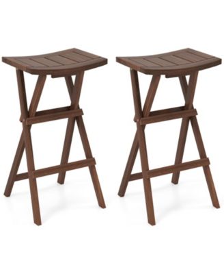 Bar Stools Set of 2 30'' Folding Bar Height Stools w/ Saddle Seat and Footrest