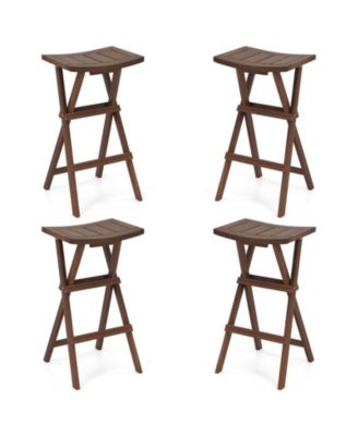 Bar Stools Set of 4 30'' Folding Bar Height Stools w/ Saddle Seat and Footrest