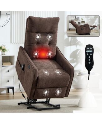 Chenille Power Lift Recliner Chair for Elderly with Massage, Heat & USB, Single Motor Electric Recliner for Seniors