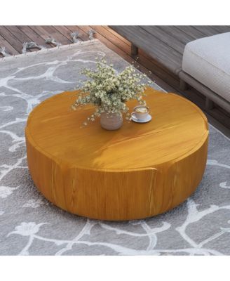  Outdoor Indoor Coffee Table, Modern Wood Grain Drum Center Table,Backyard, Living Room