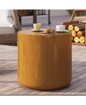 Round Outdoor Indoor Side Table, Modern Wood Grain Patio Garden Stool,No-Assembly Table for Patio, Garden, Backyard, Living Room