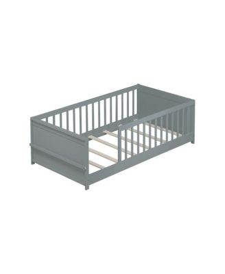 Twin size Floor Platform Bed with Built-in Book Rack