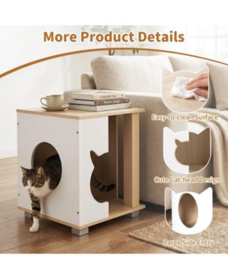 Cat Bed Side Table w/Head-shaped Entry and Metal Legs Modern End Table Nightstand