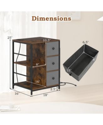 Nightstand 2 PCS 3-Tier Storage End Table Bedside Table with Charging Station and Shelf