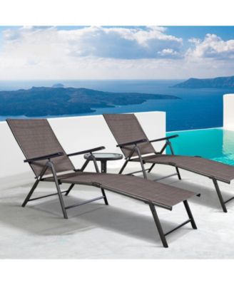 5-Position Adjustable Patio Chaise Lounge with Stackable Folding Frame