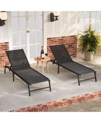 Foldable Patio Chaise Lounge Set of 2 with 5-Position Backrest