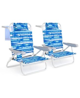 Folding Beach Lounge Chair Set of 2 with Padded Headrest, 5-Position