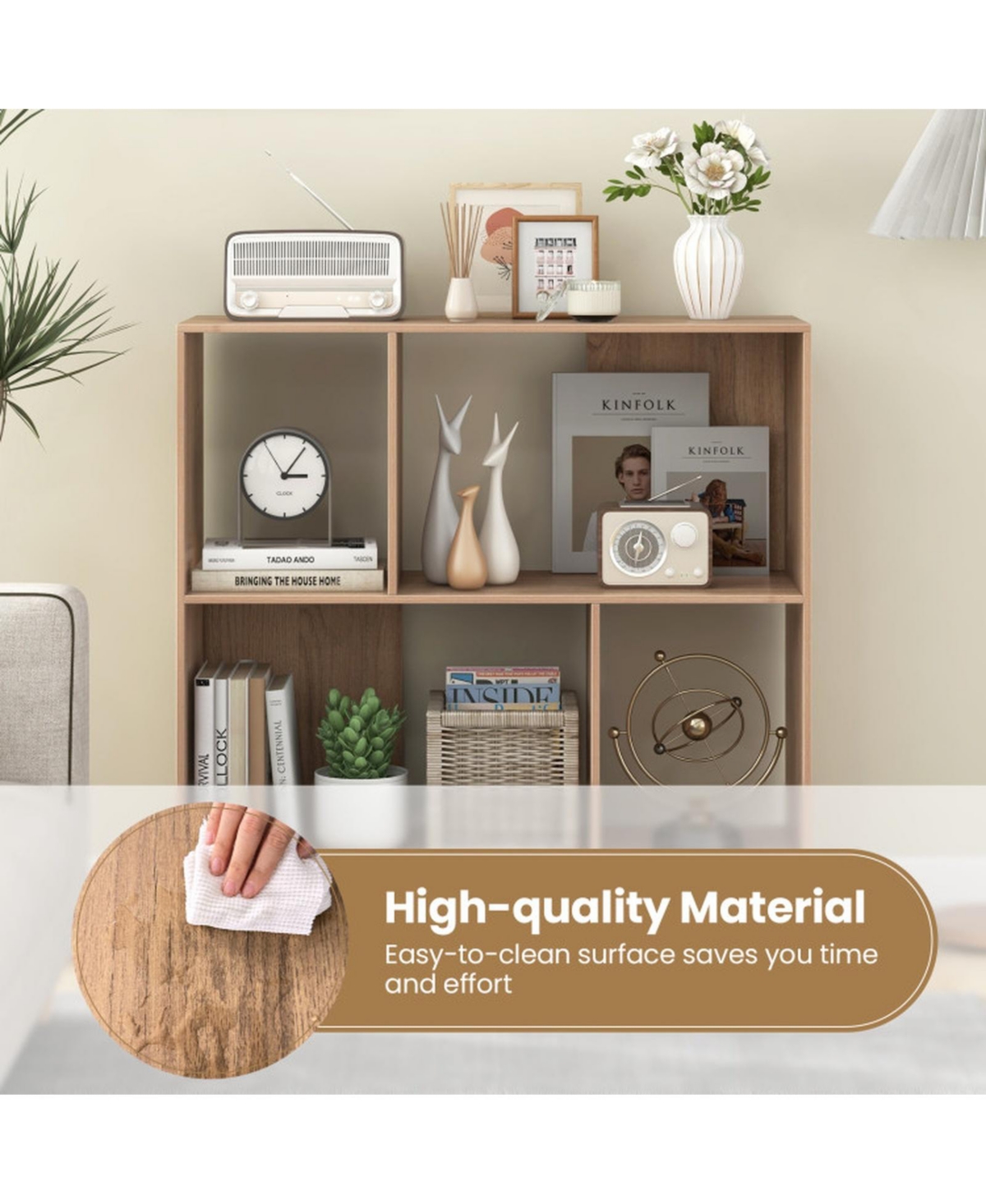 Gouun 4-Compartment Open Shelf Bookcase with Metal Legs