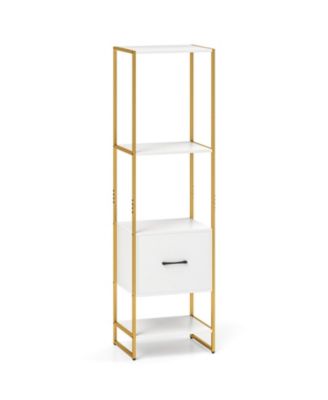 5-Tier Narrow Bookcase with Storage Drawer and Metal Frame