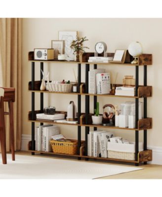 4-Tier Industrial Open Bookcase with Anti-Tipping Kit