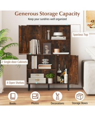 47-Inch Storage Cabinet Bookcase with 2 Doors and Open Shelves