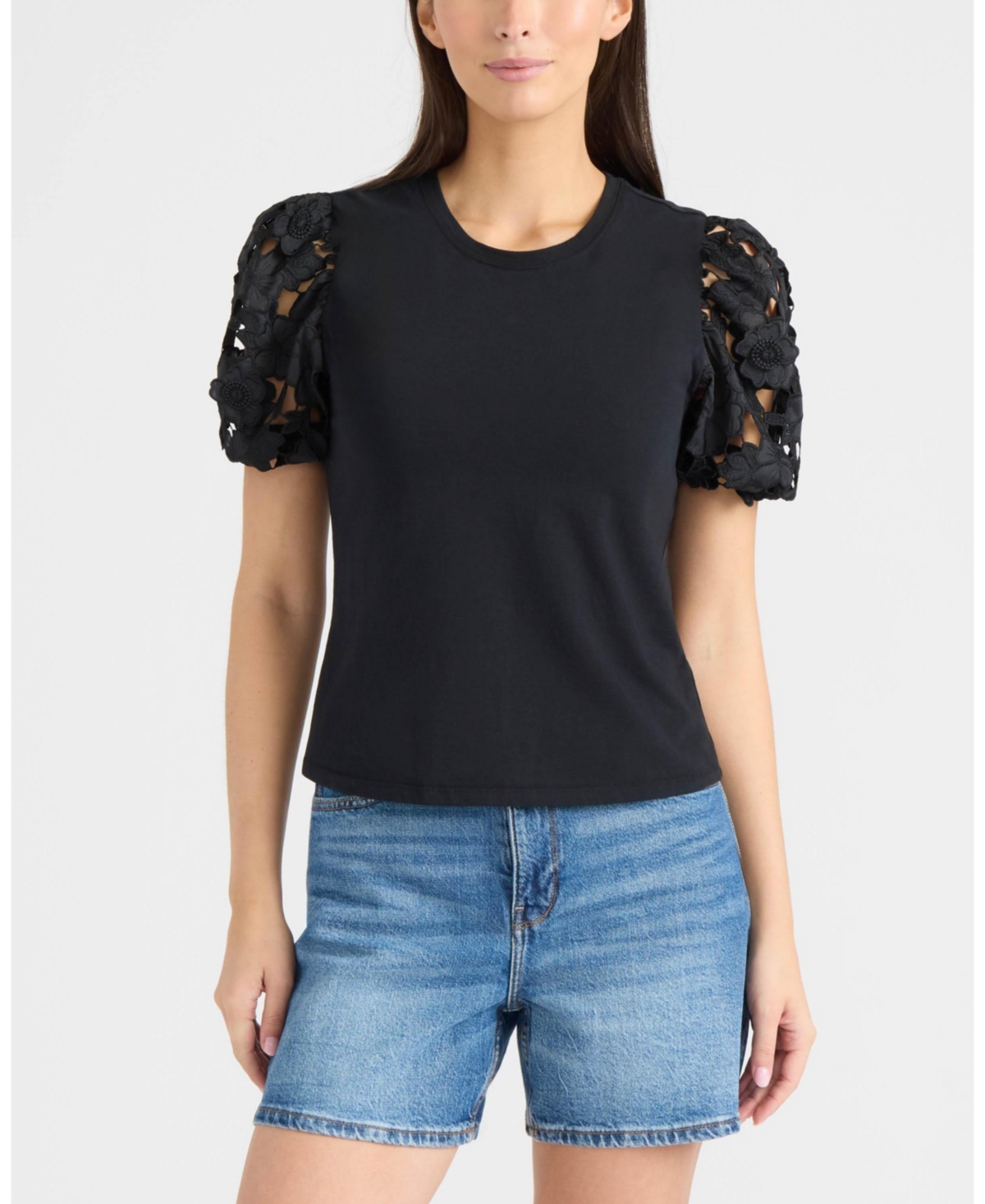 Ellen Tracy Women's Lace Sleeve Top