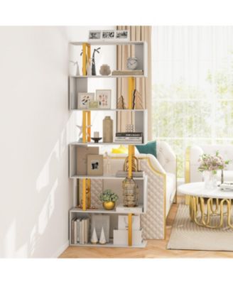 6-Tier Geometric S-Shaped Bookcase with Metal Frame