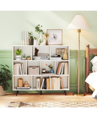 10-Cube Bookcase with 5 Tapered Metal Legs and Anti-Tipping Kits