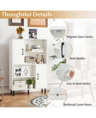 47-Inch Storage Cabinet Bookcase with 2 Doors and 4 Open Shelves