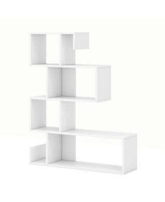 5-Tier S-Shaped Geometric Bookshelf with Open Cubes