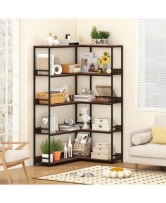 5-Tier L-Shaped Corner Bookshelf with Metal Frame