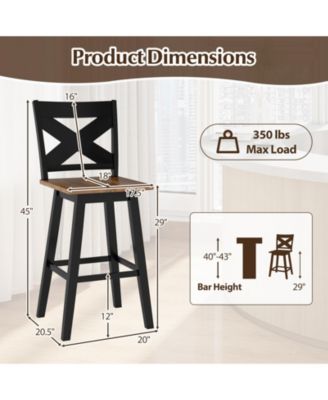 Rubberwood Swivel Bar Stools Set of Two with Backrest