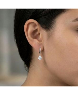 Dainty White Gold Plated Pear CZ Teardrop Lever Back Earrings