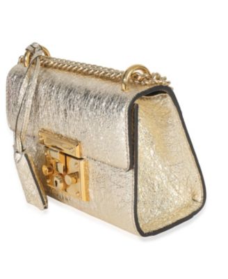 Gold Metallic Crinkled Leather Small Padlock Chain Bag
