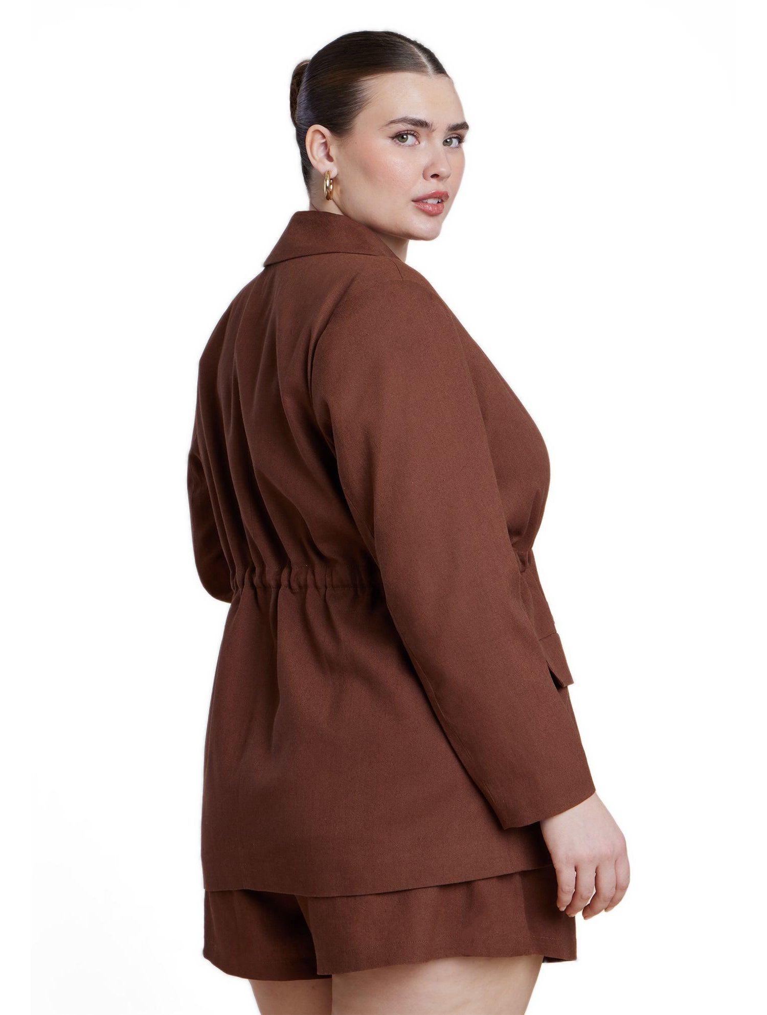 Women's Drawstring Waist Linen Blazer