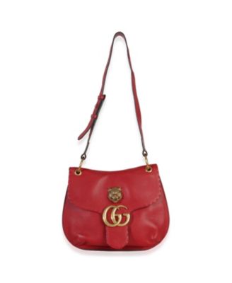 Red Cellarius Calfskin Feline GG Marmont Flap Shoulder Bag