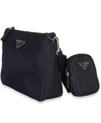 Navy Re-Nylon and Saffiano Leather Trim Shoulder Bag