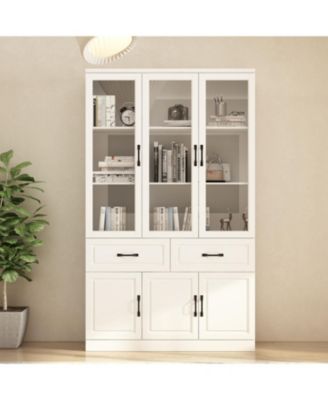 8-Shelf Modern Bookcase with Drawers