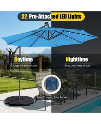10 ft Solar Powered Cantilever Patio Umbrella with 32 LED Lights and Tilt System