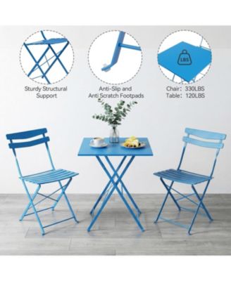 3-Piece Foldable Metal Bistro Set with Square Table, Compact for Small Spaces
