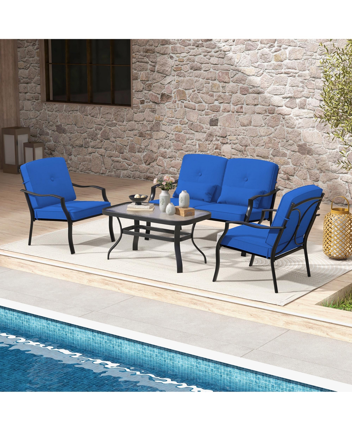 Gymax 2 Pcs Patio Metal Chairs Outdoor Dining Seat Heavy Duty with Cushions Garden
