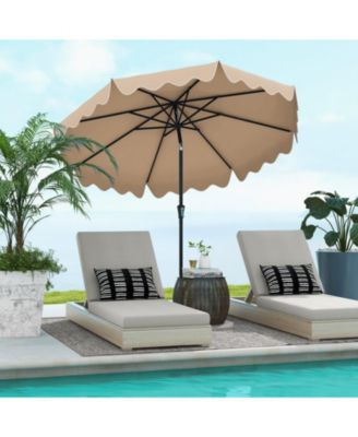 9 ft Patio Umbrella with Push-Button Tilt Crank Handle and Ruffled Edge Design
