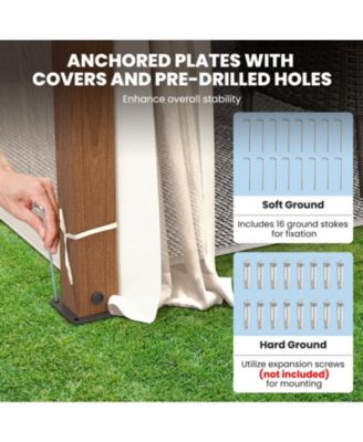 12 x 10 ft Outdoor Patio Gazebo with Mesh Netting Two-Tier Vented Roof and Stakes