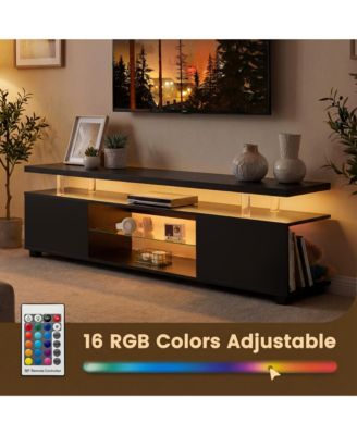 LED TV Stand with Ambient Lighting for 60" TVs, Modern Media Console with Large Side Storage Cabinet and Open Display Shelf for Living Room