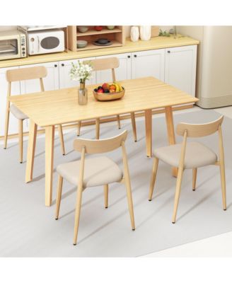 Modern Upholstered Dining Chairs Set of 4 Linen Fabric Mid-Century Modern Accent Armless Chair w/ Wood-Like Metal Legs