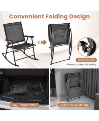 4pcs Patio Folding Rocking Chair Heavy-Duty Metal Frame Rockers Outdoor
