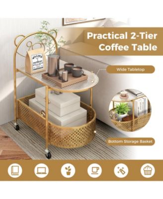 Glass Coffee Table 2 Tier Mobile with Bear Design