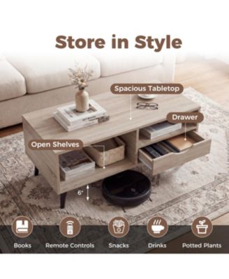 Rectangular Rustic Coffee Table with Storage Shelf