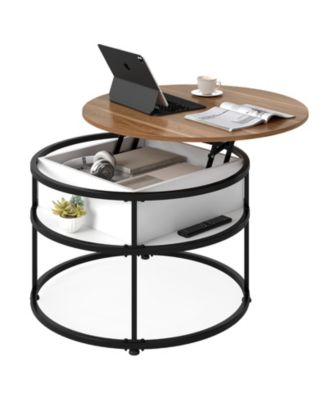 Coffee Table Round Lift Top with Hidden Storage and Side Shelves